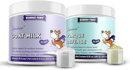 Goat Milk Powder Plus Plaque Defense Powder - for Dog’s Digestion, Skin Health & Oral Health – Goat Milk 90 Scoops – Plaque Defense 60 Scoops