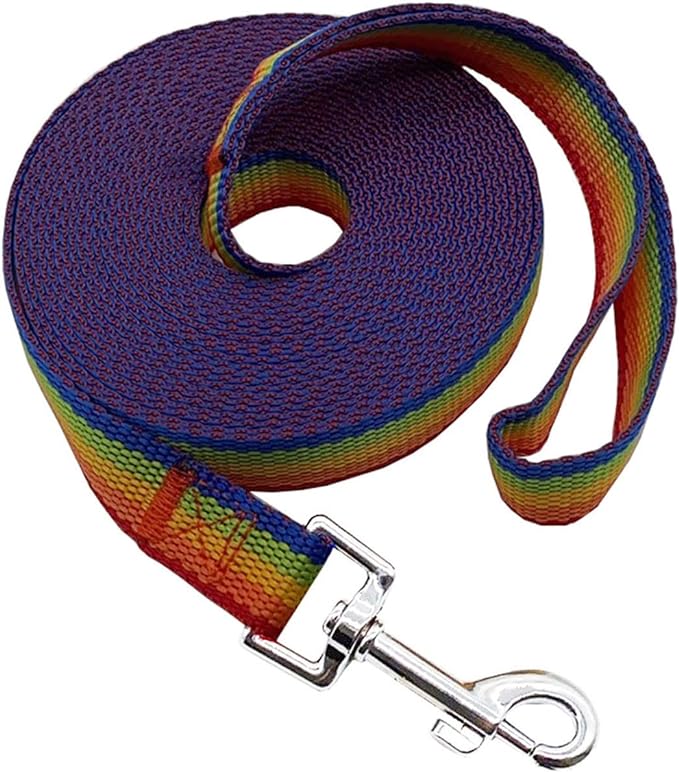 Nylon Training Dog Leash for Small Medium Large Dogs, 15ft 20ft 30ft 50ft Long Leash Dog/Puppy Lead for Obedience Recall Training, Camping (30ft, Rainbow)