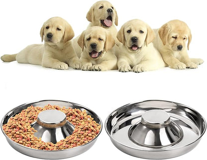 SOUJOY 2 Pack Stainless Steel Puppy Bowls, Pet Slow Feeder Bowls, Non-Skid Dog Food and Water Bowl, Feeding Weaning for Small Medium Large Dogs, Cat, Pets, Multiple Puppies