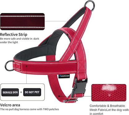 Annchwool No Pull Dog Harness,Heavy Duty Reflective Collar & Leash Set-Leash with Double Handle & Car Seatbelt Clip-Easy Control for Walking Training Medium Large Size Dogs(Red,S)
