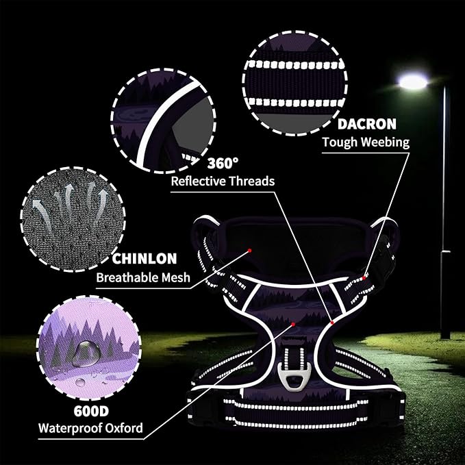 Timos Dog Harness,No-Pull Pet Harness Adjustable Soft Padded Dog Vest,Reflective No-Choke Pet Oxford Vest with Easy Control Handle for Medium Dogs,Moon Night,M