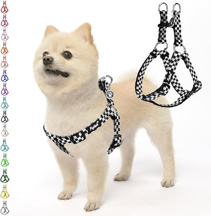 PUPTECK No Pull Dog Harness Soft Adjustable Basic Nylon Step in Puppy Vest Outdoor Walking with ID Tag, Checkered Black&White, S