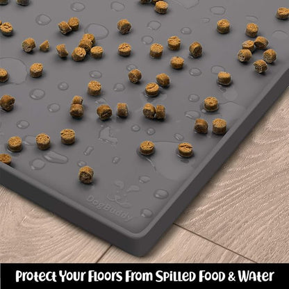 DogBuddy Dog Food Mat – Waterproof Dog Bowl Mat for Food and Water, Silicone Pet Feeding Mats for Floors, Non-Slip Placemat with High Edges for Dogs Bowls, Puppy Essentials (XXL: 32"x24", Shadow)
