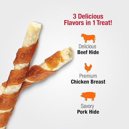 Good 'n' Fun Triple Flavor Munchy Sticks Chews for Dogs, 10 Count, Snack for All Dogs Made with Beef Hide, Chicken and Pork Hide