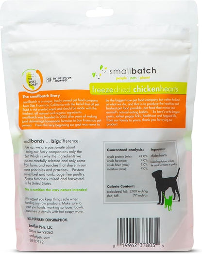 smallbatch Pets Premium Freeze-Dried Chicken Heart Treats for Dogs and Cats, 3.5 oz, Made and Sourced in The USA, Single Ingredient, Humanely Raised Meat, No Preservatives or Anything Artificial Ever