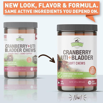 Strawfield Pets Cranberry Bladder & UTI Chews for Dogs D-Mannose + Vitamin C for Urinary Tract Support Bacon Flavored Soft Chews 120 softchews