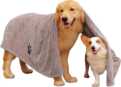 Dogvingpk Extra Large Dog Towel Super Absorbent Soft Microfiber Pet Bath Grooming Towels for Drying Dogs and Other Pets (XL-55" * 36", Brown)