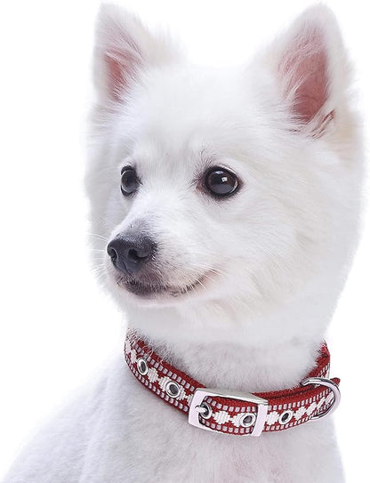 Blueberry Pet Reflective Jacquard Dog Collar with Neoprene Padding & Metal Buckle | Soft & Adjustable Safety Collar - Marsala Red, Neck 17-20.5", for Large Breed