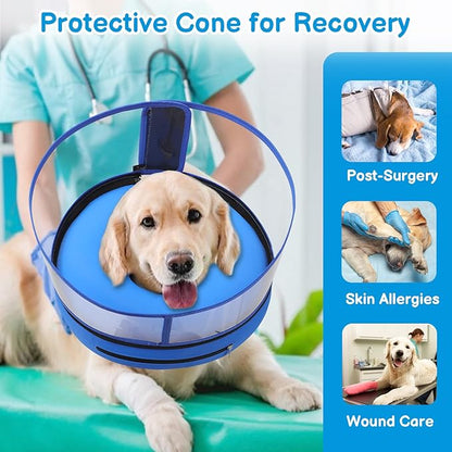 BARKLESS Donut Cone for Large Dogs, Protective Collar After Surgery to Stop Licking, Patented Blow up Dog Surgery Collar with Transparent Shield, Inflatable Pillow Cone for Labrador, Rottweiler