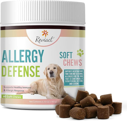 Allergy and Immune Support for Dogs – Itchy Skin Relief with Probiotics, Digestive Aid, Anti-Itch, Dry Skin & Coat Health, Hot Spots and Paw Licking, 60 Chewable Treats