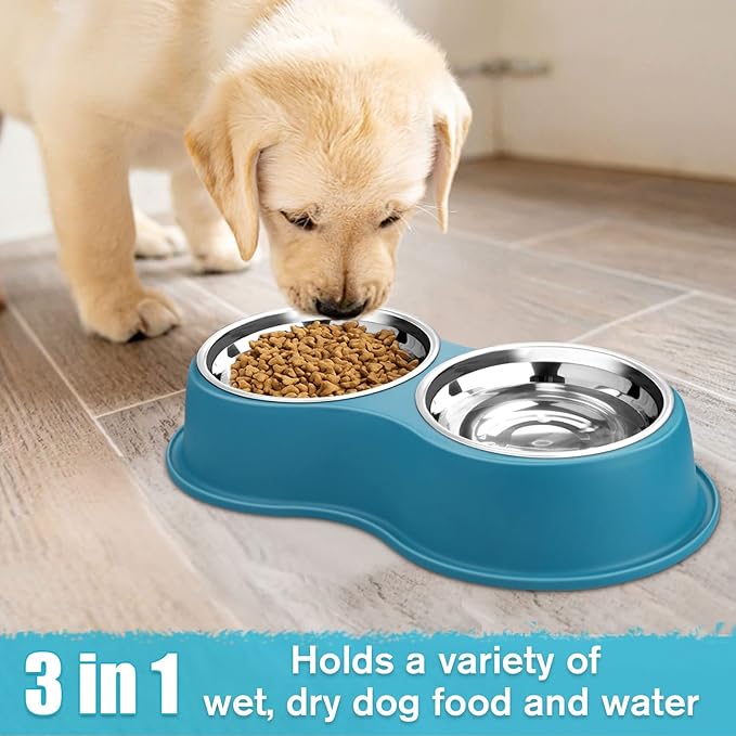Epetslove Dog Bowls Double Dog Water and Food Bowls Stainless Steel Bowls with Non-Slip Resin Station, Pet Feeder Bowls for Puppy Medium Dogs Cats