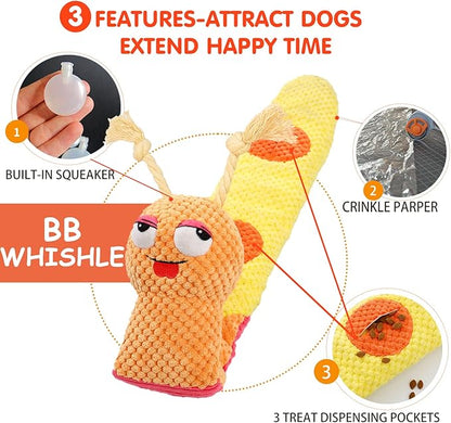 lilfrd Dog Enrichment Toys - Dog Puzzles Squeaky Treat Dispensing Crinkle Plush Snuffle Toys - Treat Toy for Small Medium Large Breed Puppy, Snail
