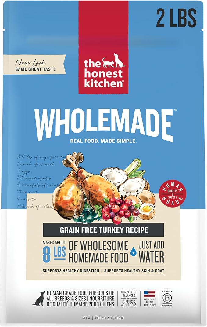 The Honest Kitchen Human Grade Wholemade™ Dehydrated Dog Food, Grain Free Turkey Dog Food, 2 lb Bag