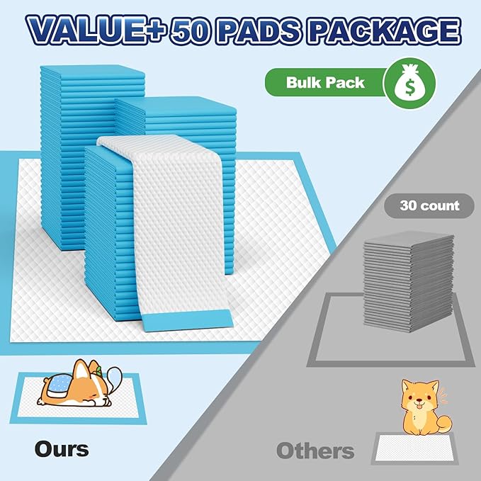 Puppy Pads 50 Pack, 34"x28" Extra Large Dog Pee Pads Thicker Disposable Dog Training Pads Super Absorbent & Leak-Proof, xl 6-Layer Quick-Dry potty Training Pads for doggie, Cats, Rabbits, Pet Supplies