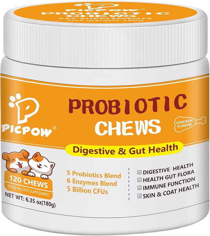Probiotics for Dogs & Cats, with Prebiotics, Digestive Enzymes,Inulin, Pumpkin for Digestive, Gut, Skin & lmmune Health, Reduce Diarrhea & Gas, Small and Large Dog & Cats, 120 Chews