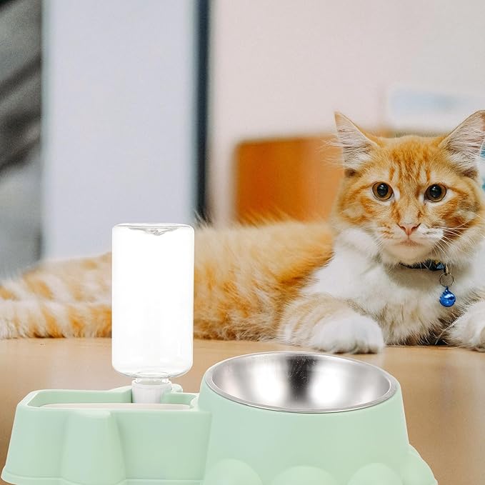 GALPADA Automatic Stainless Steel Dog Bowl with Water Container and Food Dispenser, Wear-Resistant Pet Feeder for Puppies and Dogs, Green, Suitable for Home Use