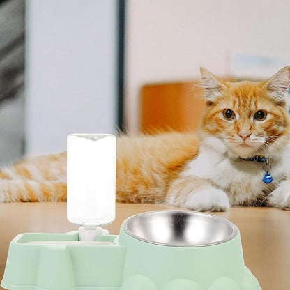 GALPADA Automatic Stainless Steel Dog Bowl with Water Container and Food Dispenser, Wear-Resistant Pet Feeder for Puppies and Dogs, Green, Suitable for Home Use