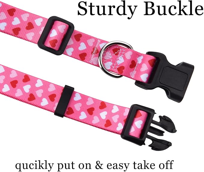 Mihqy Dog Collar and Leash Set - Adjustable Heart Dog Collar - Love Theme - Perfect for Small Medium Large Dogs(Pink Heart Set,S)