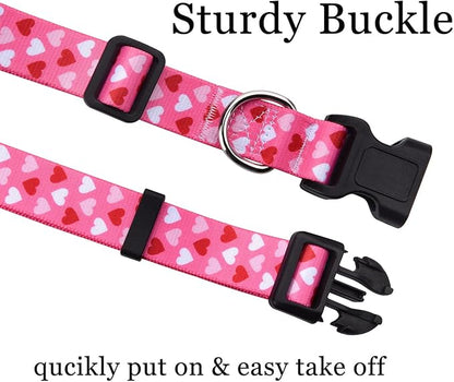 Mihqy Dog Collar and Leash Set - Adjustable Heart Dog Collar - Love Theme - Perfect for Small Medium Large Dogs(Pink Heart Set,S)
