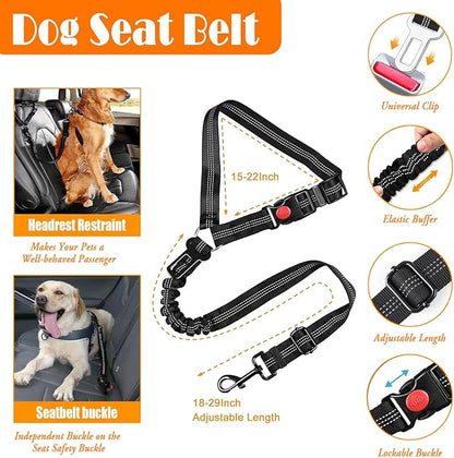 No Pull Dog Harness, Collar & Leash Set | Includes Dog Seat Belt, Collapsible Bowls & Poop Bag Dispenser. Ideal for Training, Walking, Hiking. Fits Small to Large Dogs(Black-XL)