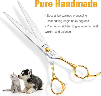 JASON Dog Grooming Scissors Shears - Cats Trimming Shears Professional Pets Scissor Kit for Right Handed Groomers Gold Sharp Shear Christmas Gift 7"