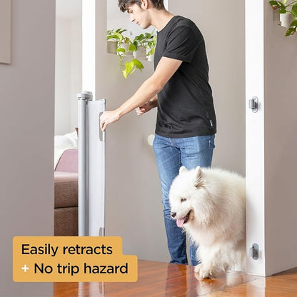 Hakuna Pets Indoor/Outdoor Paw Proof Retractable Dog Gate, 36.6" Tall Extends to 71" Wide, Gray