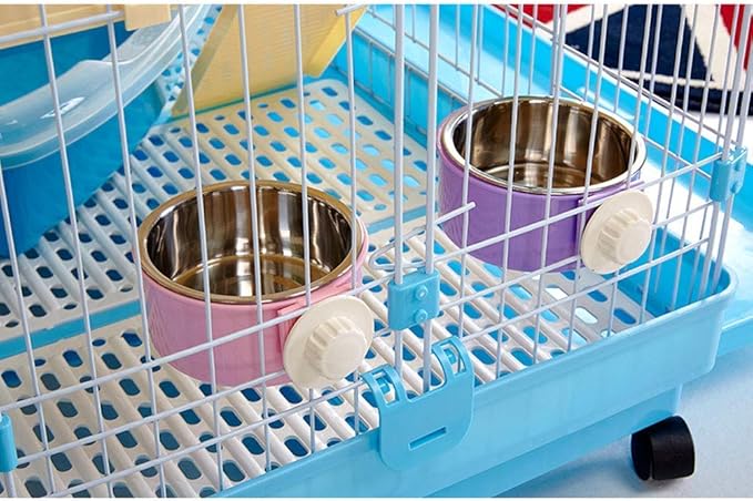 RUBYHOME Dog Bowl Feeder Pet Puppy Food Water Bowl, 2-in-1 Plastic Bowl & Stainless Steel Bowl, Removable Hanging Cat Rabbit Bird Food Basin Dish Perfect for Crates & Cages, Blue