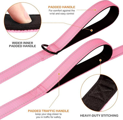 Joytale Dog Leash Heavy Duty for Large Dogs that Pull, Double Handle for Traffic Control, Double-Sided Reflective Leashes for Large Medium Dogs Night Safety, 4FT, Pink