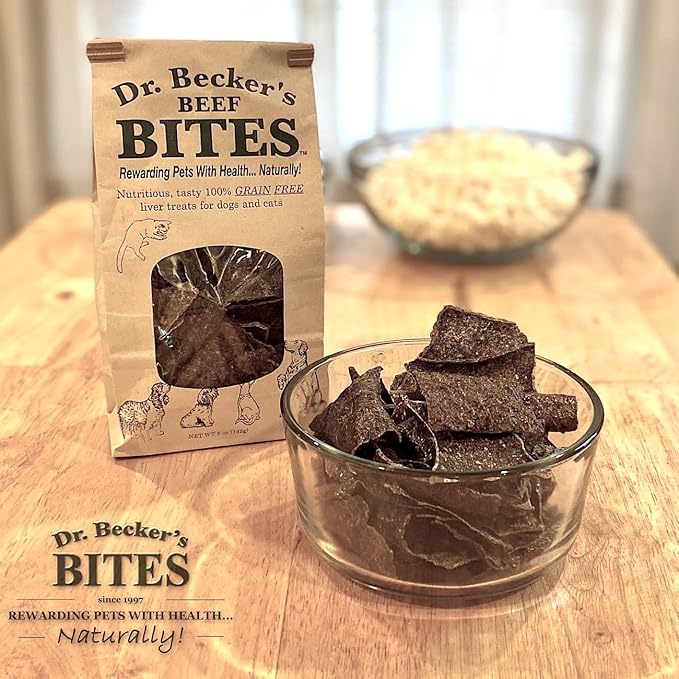 Dr. Becker's Original Beef Bites | 100% Pure Meat Protein | Grain Free Liver Training Treats for Dogs & Cats, 5 oz