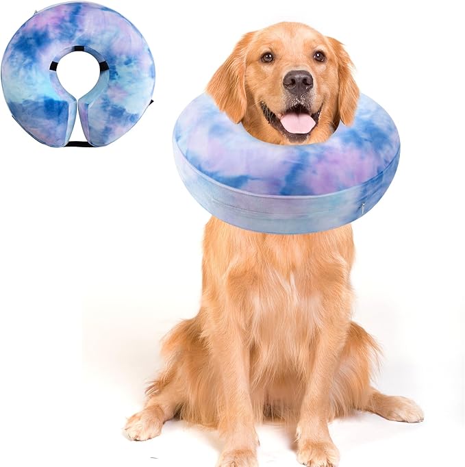 Dog Cone, Uadonile Inflatable Cone Collar for Dogs and Cats, Dog Neck Collar Recovery E-Collar Alternative After Surgery, Elizabethan Collar for Dogs Recovery(Tie-dye Purple Blue, XL)