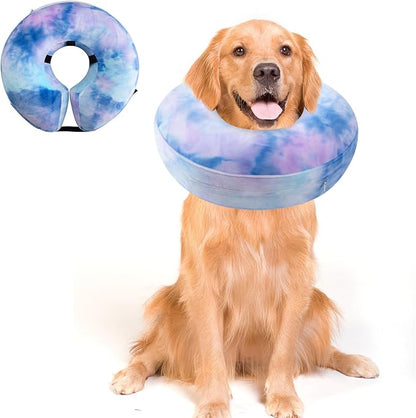 Dog Cone, Uadonile Inflatable Cone Collar for Dogs and Cats, Dog Neck Collar Recovery E-Collar Alternative After Surgery, Elizabethan Collar for Dogs Recovery(Tie-dye Purple Blue, XL)