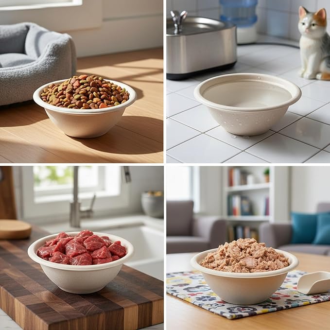 250 Pcs Disposable Pets Bowls Bulk Compostable Pets Feeding Bowls Thickened Disposable Pet Bowl Paper Dog Travel Bowl for Small Dogs Puppy Cat, Leakproof Pet Feeding and Watering