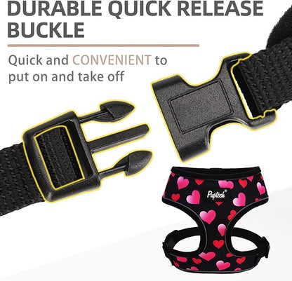 PUPTECK Soft Mesh Dog Harness and Leash Set Pet Puppy Cat Comfort Padded Vest No Pull Harnesses Valentine, Black&Pink, XS