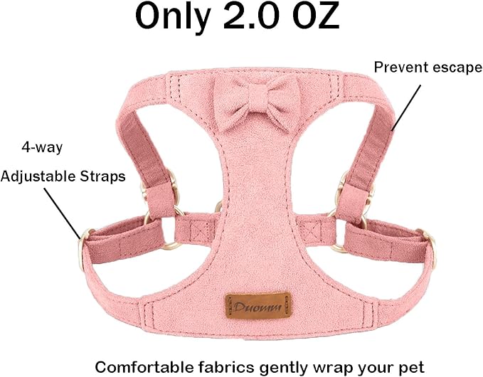 Cute Small Dog Harness and Leash Puppy Set with Bowtie,Step in Dog Harnesses,Soft Adjustable Cat & Dog Vest,Harness for Small Cats & Dogs Walks and Parties(Pink,S:Weight 8.8-17.6lb)