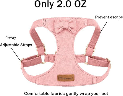 Cute Small Dog Harness and Leash Puppy Set with Bowtie,Step in Dog Harnesses,Soft Adjustable Cat & Dog Vest,Harness for Small Cats & Dogs Walks and Parties(Pink,S:Weight 8.8-17.6lb)