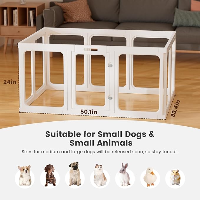 Clear Acrylic Dog Playpen - 50 x 30.4 Inch, 24" H 10 Planes Transparent Dog Fence Indoor, Sturdy Pet Pen for Puppy/Small Dog/Rabbit/Pig, Easy Assemble & Cleaning Plastic Whelping Box Enclosure, White