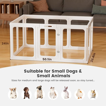 Clear Acrylic Dog Playpen - 50 x 30.4 Inch, 24" H 10 Planes Transparent Dog Fence Indoor, Sturdy Pet Pen for Puppy/Small Dog/Rabbit/Pig, Easy Assemble & Cleaning Plastic Whelping Box Enclosure, White