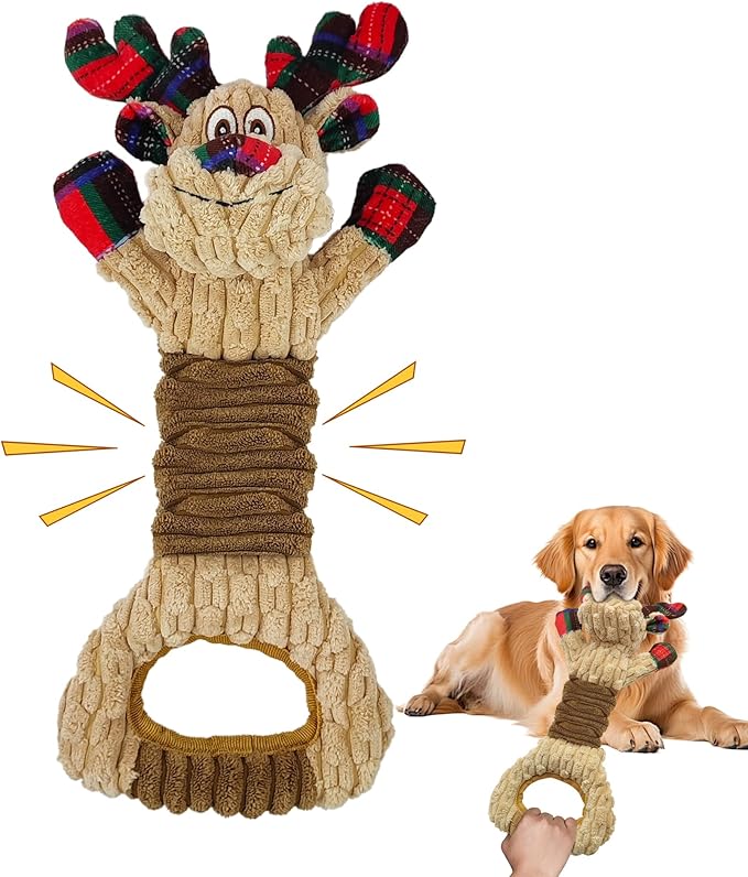Squeaky Dog Toys, Stuffed Large Dog Toys to Keep Them Busy, Interactive Plush Chew Toys with Crinkle Paper, Tough Pet Animal Toys for Small Medium Large (Red C)