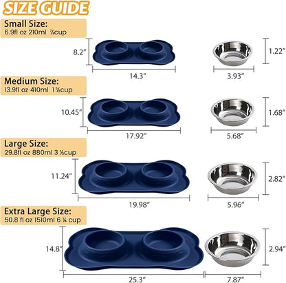 Hubulk Pet Dog Bowls 2 Stainless Steel Dog Bowl with No Spill Non-Skid Silicone Mat + Pet Food Scoop Water and Food Feeder Bowls for Feeding Small Medium Large Dogs Cats Puppies (Small, Navy Blue)