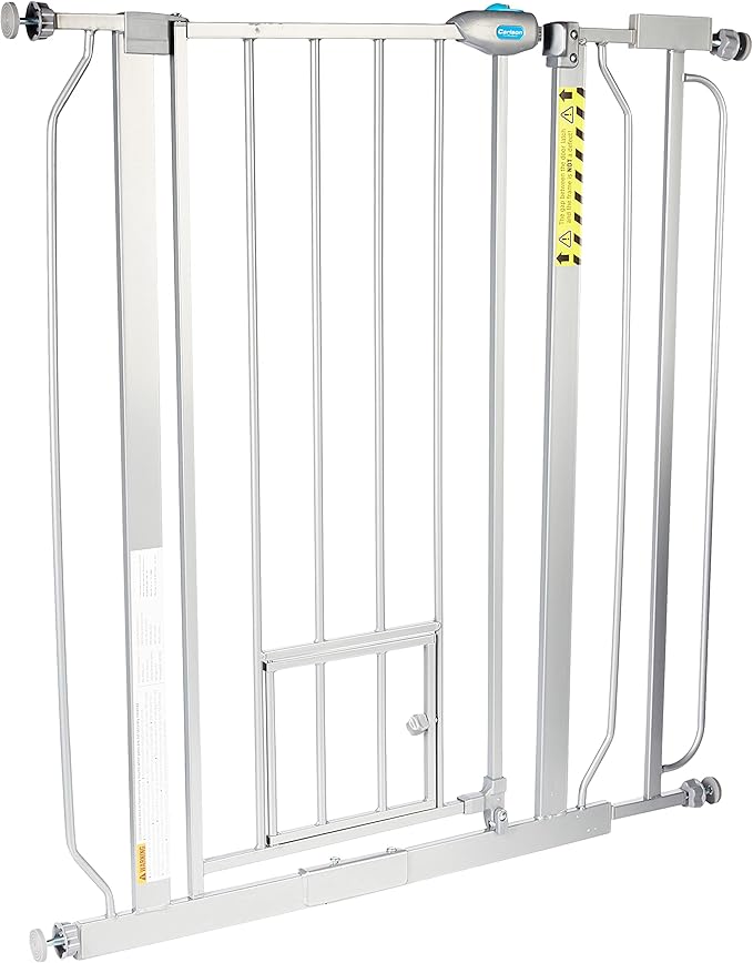Carlson Extra Tall Walk Through Pet Gate with Small Pet Door, Includes 4-Inch Extension Kit, 4 Pack Pressure Mount Kit and 4 Pack Wall Mount Kit, Platinum, Gray