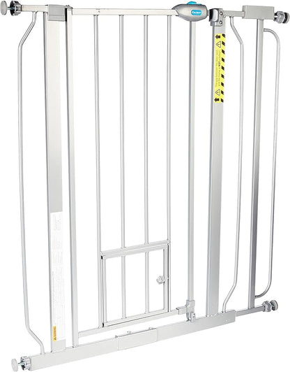 Carlson Extra Tall Walk Through Pet Gate with Small Pet Door, Includes 4-Inch Extension Kit, 4 Pack Pressure Mount Kit and 4 Pack Wall Mount Kit, Platinum, Gray
