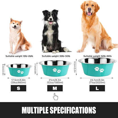 Stainless Steel Dog Bowls, Nonslip Rubber Bottom No Spill Proof Skid Metal Insulated Dog Bowls for Large Medium Small Breed Dogs (Green, 6.6 Cups/53 OZ)