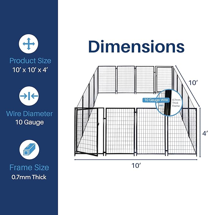 Luna Expandable Outdoor Dog Kennel 10x10x4 ft | Large Heavy-Duty Galvanized Steel Pet Pen with Gate | Powder-Coated Frame | Rust-Resistant Panels | Secure Latch