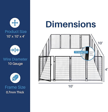 Luna Expandable Outdoor Dog Kennel 10x10x4 ft | Large Heavy-Duty Galvanized Steel Pet Pen with Gate | Powder-Coated Frame | Rust-Resistant Panels | Secure Latch