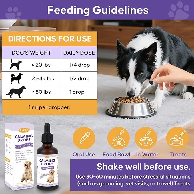 Sedation Drops for Dogs Nail Trimming Grooming, Natural Calming Solution with Melatonin for Relieve Separation Anxiety Stress Vet Visits, Calming Drops with for Thunder Fireworks Traveling Sleep Aid