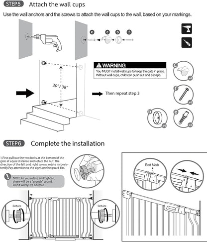 Mom's Choice-GROWNSY Baby Gate for Stairs, 29.5"-48.4" Pressure Mounted Baby Gate for Top of Stair&Doorway with V-Shaped Rods, Anti-Trip Pedal, Extra Wide Stairs Dog Gate Easy Install w/Red Reminder