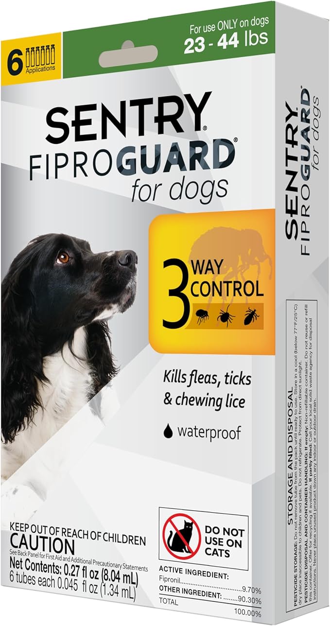 Sentry Fiproguard for Dogs, Flea and Tick Prevention for Dogs (23-44 Pounds), Includes 6 Month Supply of Topical Flea Treatments