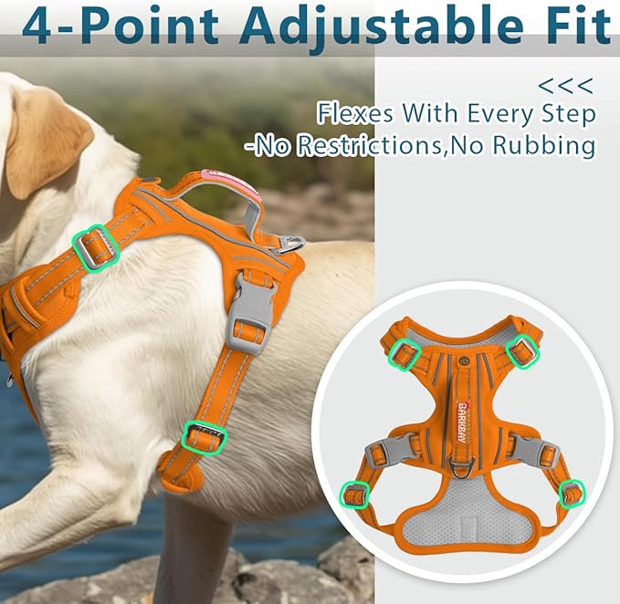 BARKBAY Dog Harness No Pull Oxford with ID Tag Pocket - Heavy Duty, Reflective, Easy Control for Large Dogs(Pumpkin Oxford,XL)