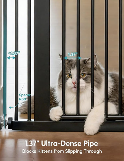 No Pawblems 55" Extra Tall Pet Gate for Cat/Dog, 31.5-48" Wide Auto Close Tall Cat Gate with 25.6" Wide Walk-Thru Door Opening, 1.37" Ultra Narrow Spacing, NO Drilling Pressure Mounted, Black