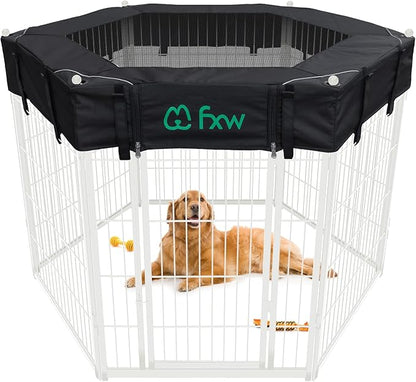 FXW Homeplus Indoor Dog Playpen with Hexagon Mesh Top Cover for Escape Prevention, 40 Inch 6 Panels Heavy Duty Dog Pen for Medium and Large Dogs, White│Patented